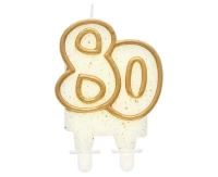 Double digit candle "80", gold outline, 8 cm